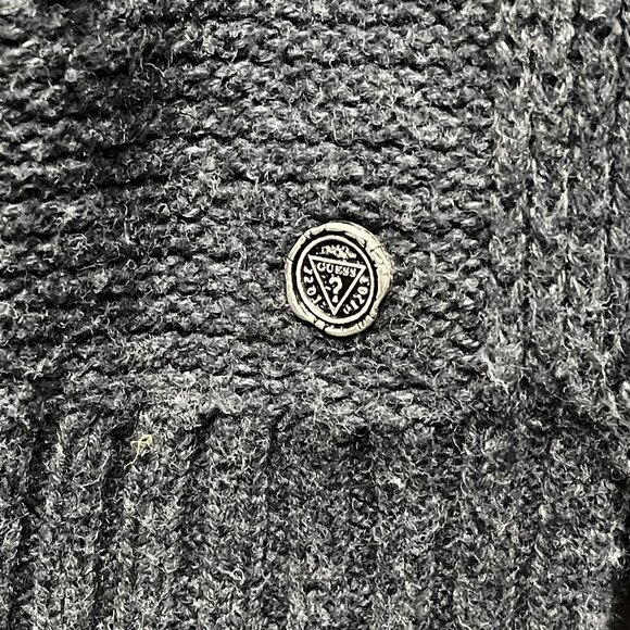 Chunky Guess Wool Blend Heavyweight Zip-Up Cardigan Sweater Black Gray XL - Picture 5 of 10